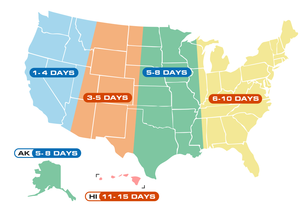 estimated arrival of typical delivery in 48 contiguous states