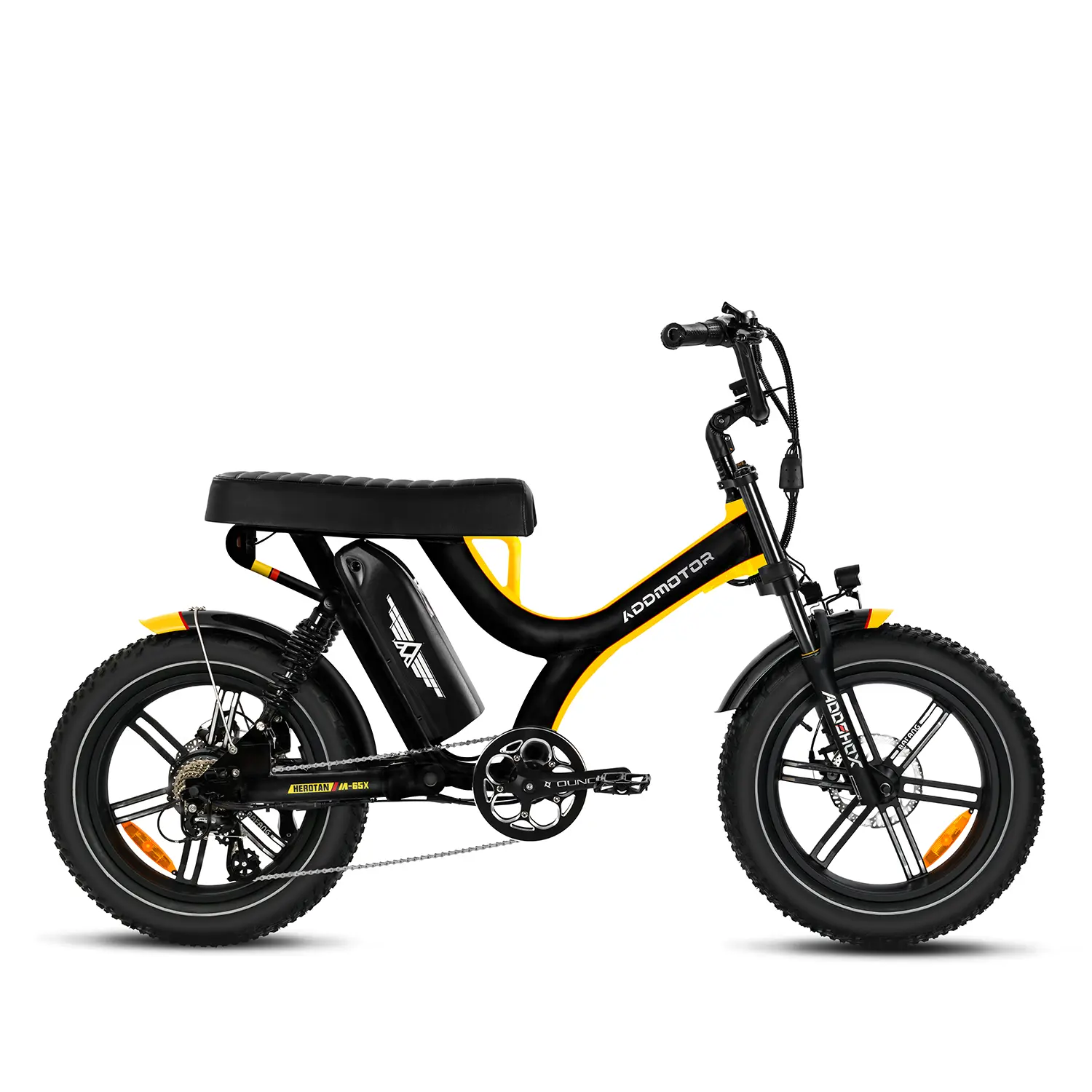 Addmotor HEROTAN M-65X Moped Electric Bike Full Suspension, 48V20Ah Long Range Battery up to 105+ Miles per Charge, Yellow