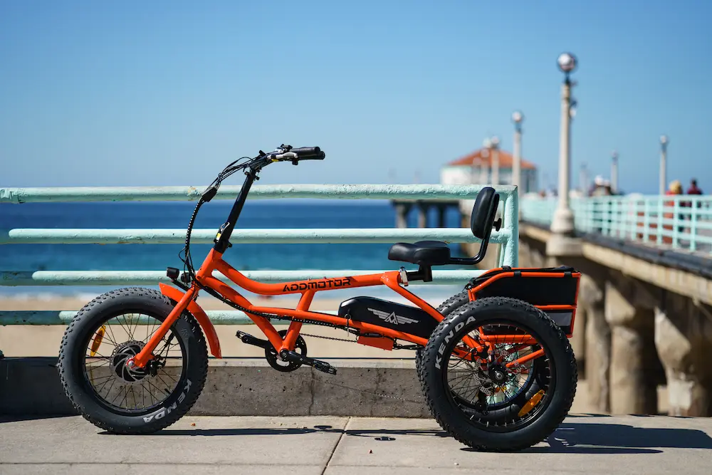 World-first Semi-Recumbent M-360 Electric Trike In Orange