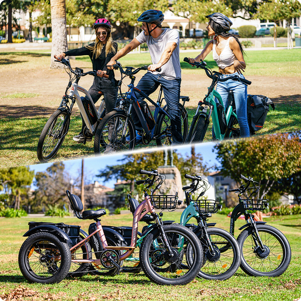 3 models riding citypro electric bikes respetively
