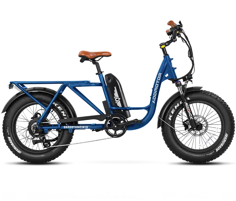 blue m-81 Step-thru Fat Tire Electric Cargo Bike GAROOTAN