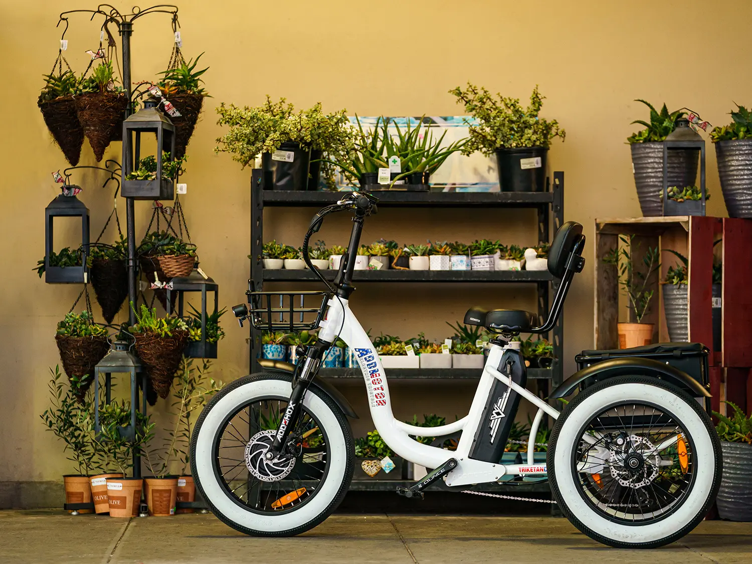 M-330 step-thru fat tire electric trike in white