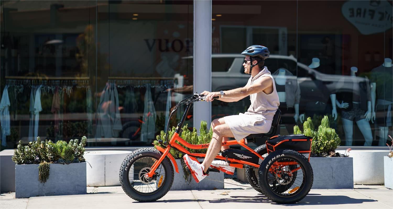 m-360 semi-recumbent fat tire electric trike for adults in Orange