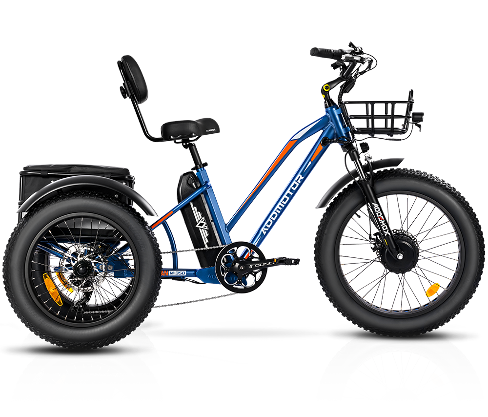 color display of triketan M-350 etrike in neptune blue