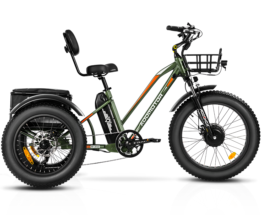 color display of triketan M-350 etrike in army green