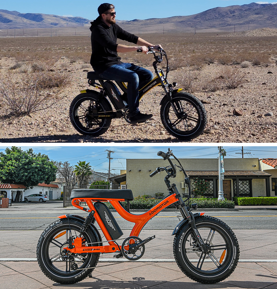 cruiser ebike herotan m65x yellow and orange in outdoor