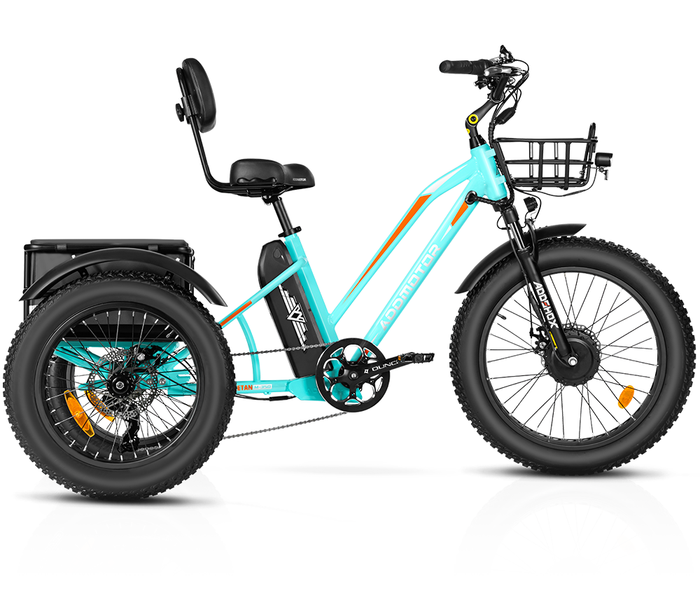 color display of triketan M-350 etrike in sky blue