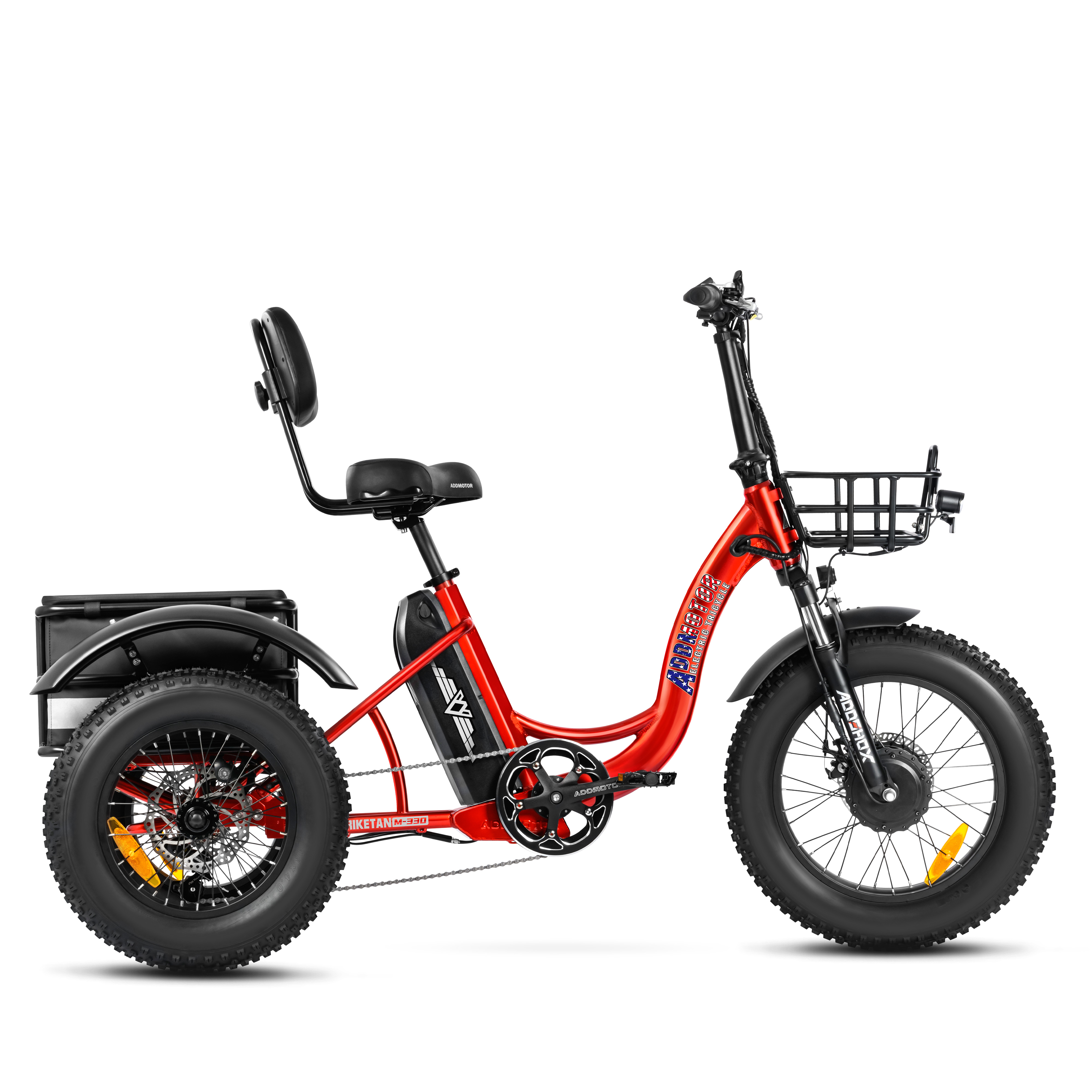 Addmotor Triketan M-330 II MINI 2024 Electric Trike with 750W Rear Drive Motor Fat Tire Electric Tricycle for All Terrains – Candy Red