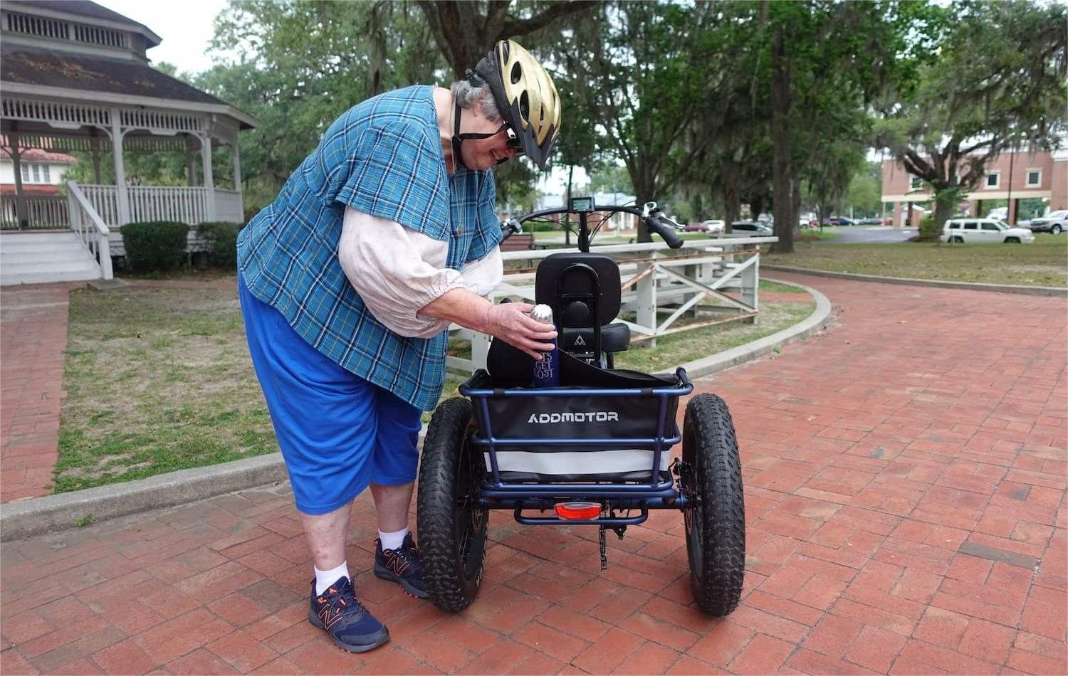 m-360 semi-recumbent fat tire electric trike for adults in Blue