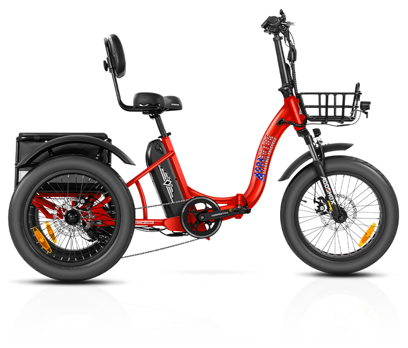 Triketan M-330F folding etrike on display in red color