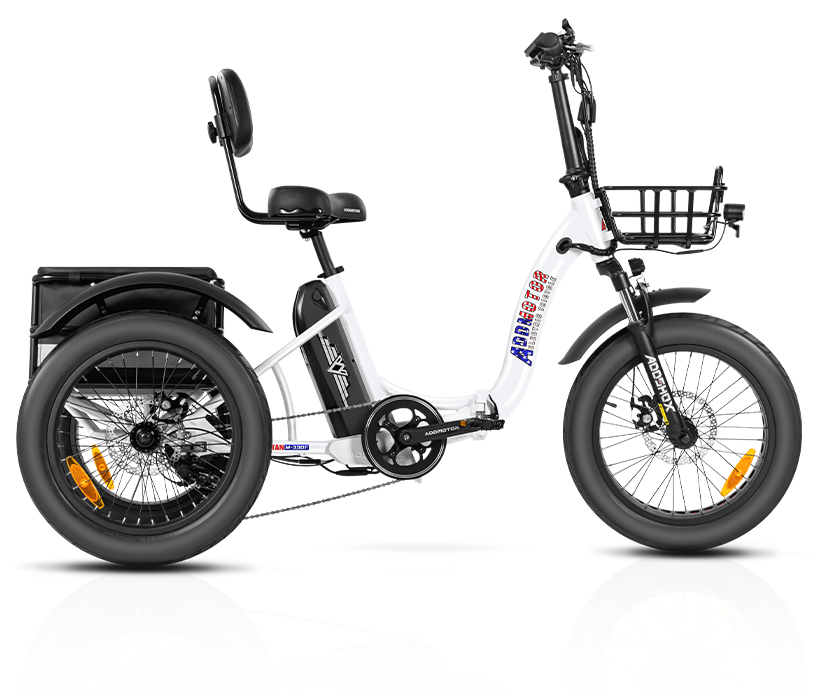 Triketan M-330F folding etrike on display in white color