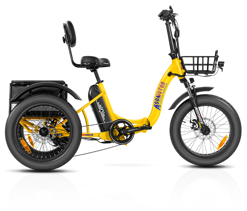 Triketan M-330F folding etrike on display in yellow color