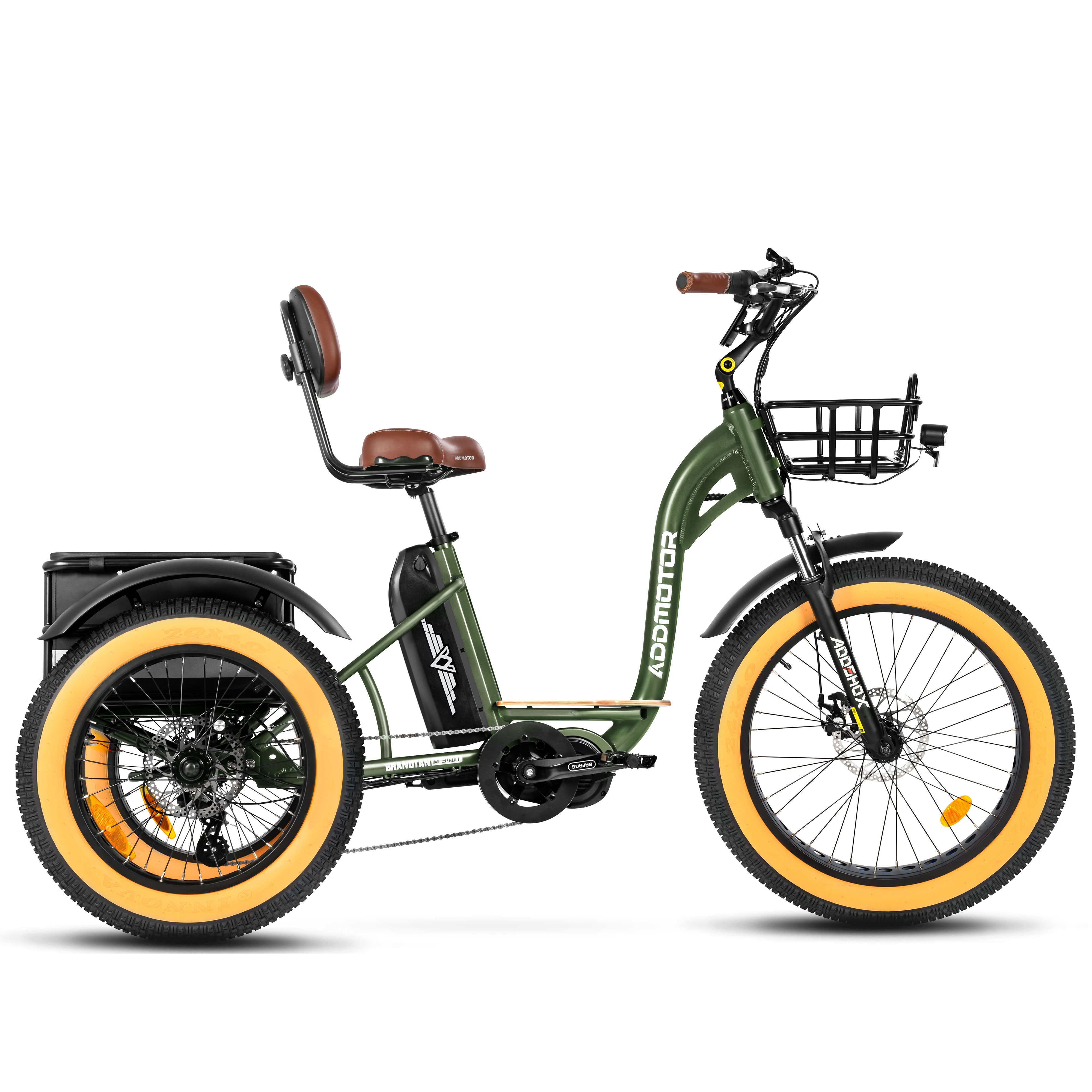 Addmotor Grandtan M-340T Electric Fat tire Trike with differential, Electric Tricycle for Adults, Bafang 1000W Mid-Drive Motor, Army Green