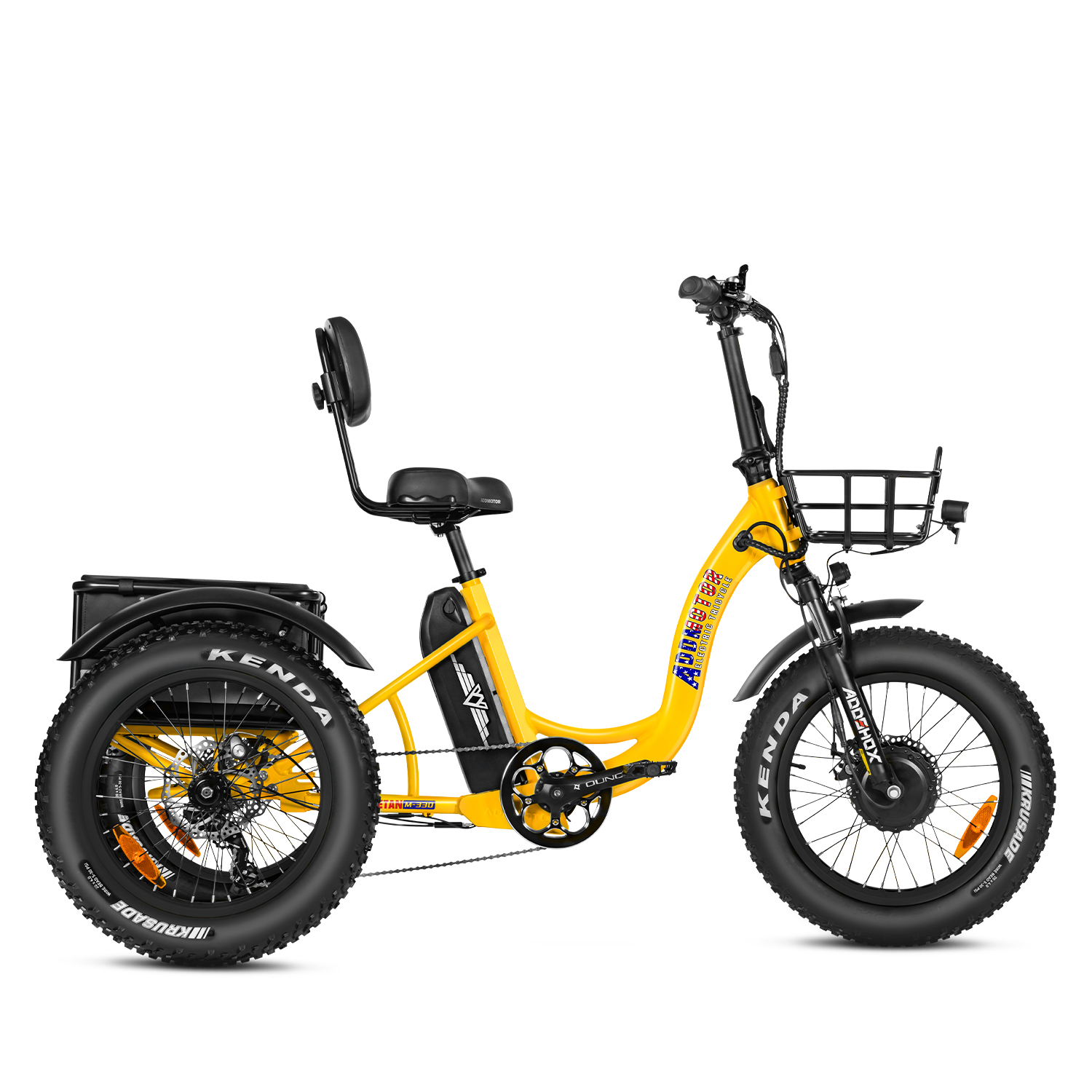 Addmotor Triketan M-330F Folding Electric Tricycle for Adults 2023 Folding Electric Trike with 750W Motor, 48V*20AH Battery, differential, Yellow