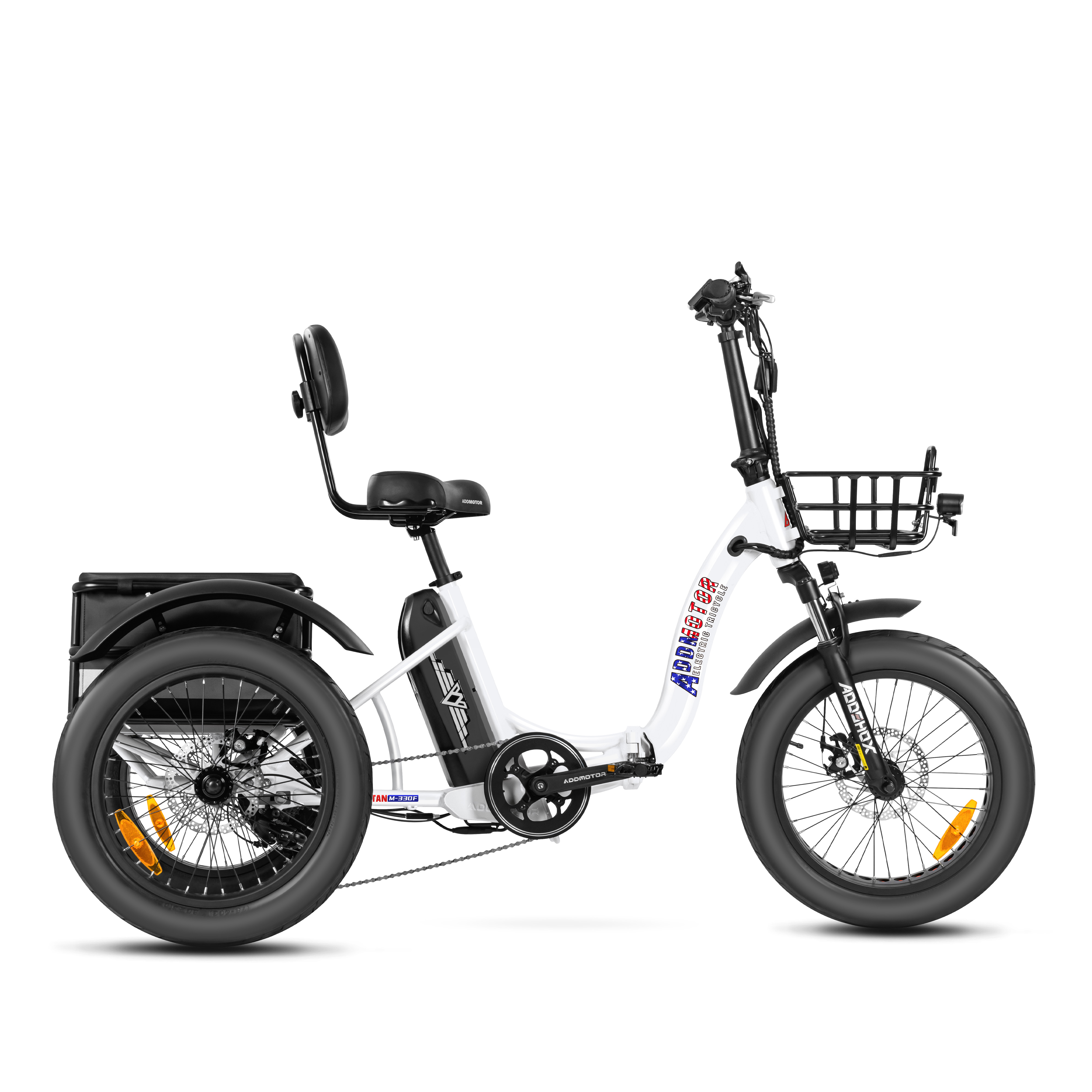 Addmotor Electric Trike M-330F Triketan Folding Electric Fat Trike with differential 2023 Step-Thru Fat Tire 3 Wheel Electric Bike for Adults, White