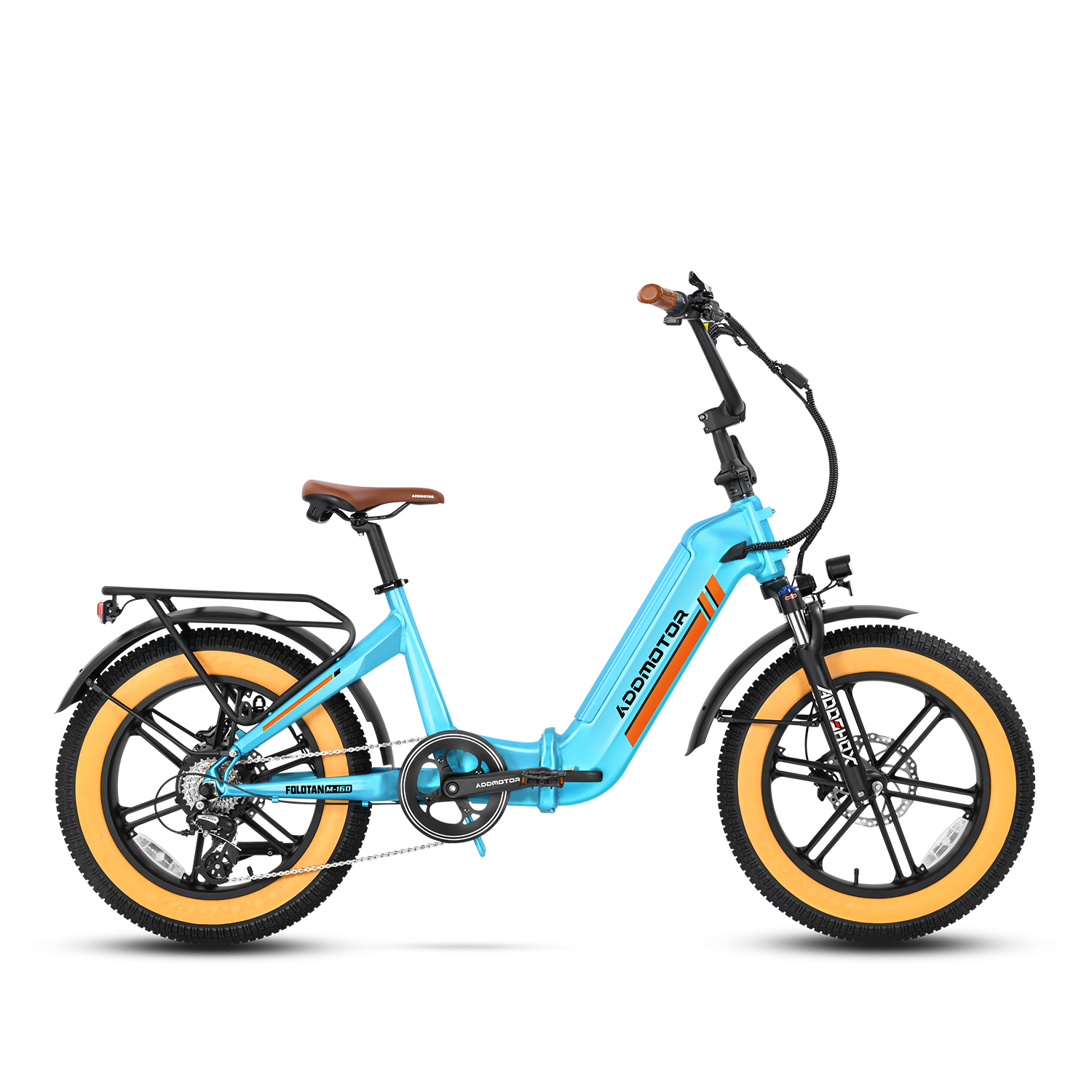Addmotor Folding Electric Bicycle with Fat Tire Foldtan M-160 Built-In Battery Folding Ebike, Sky Blue