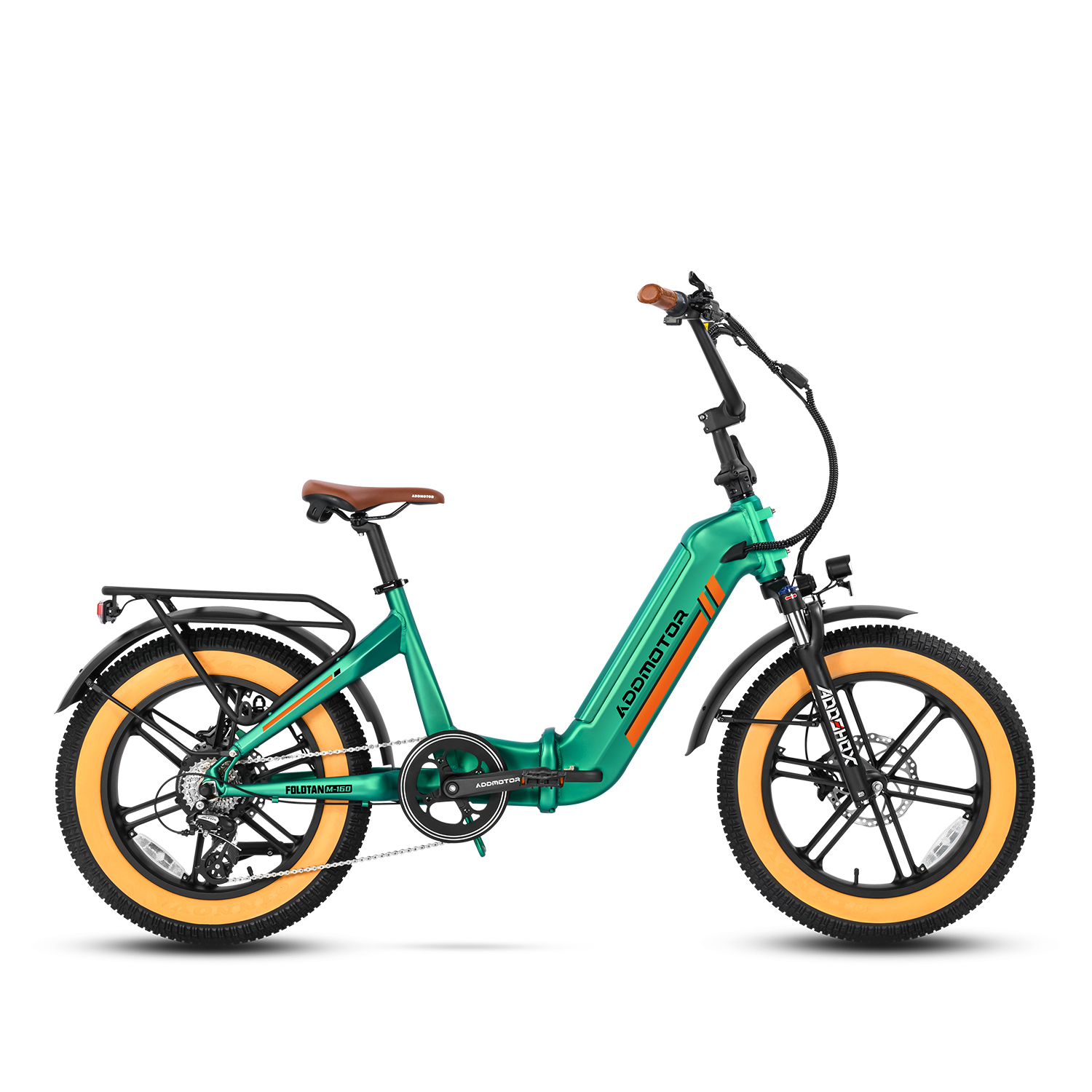 Addmotor Folding Electric Bicycle with Fat Tire Foldtan M-160 Built-In Battery Folding Electric Bike, Olive Green