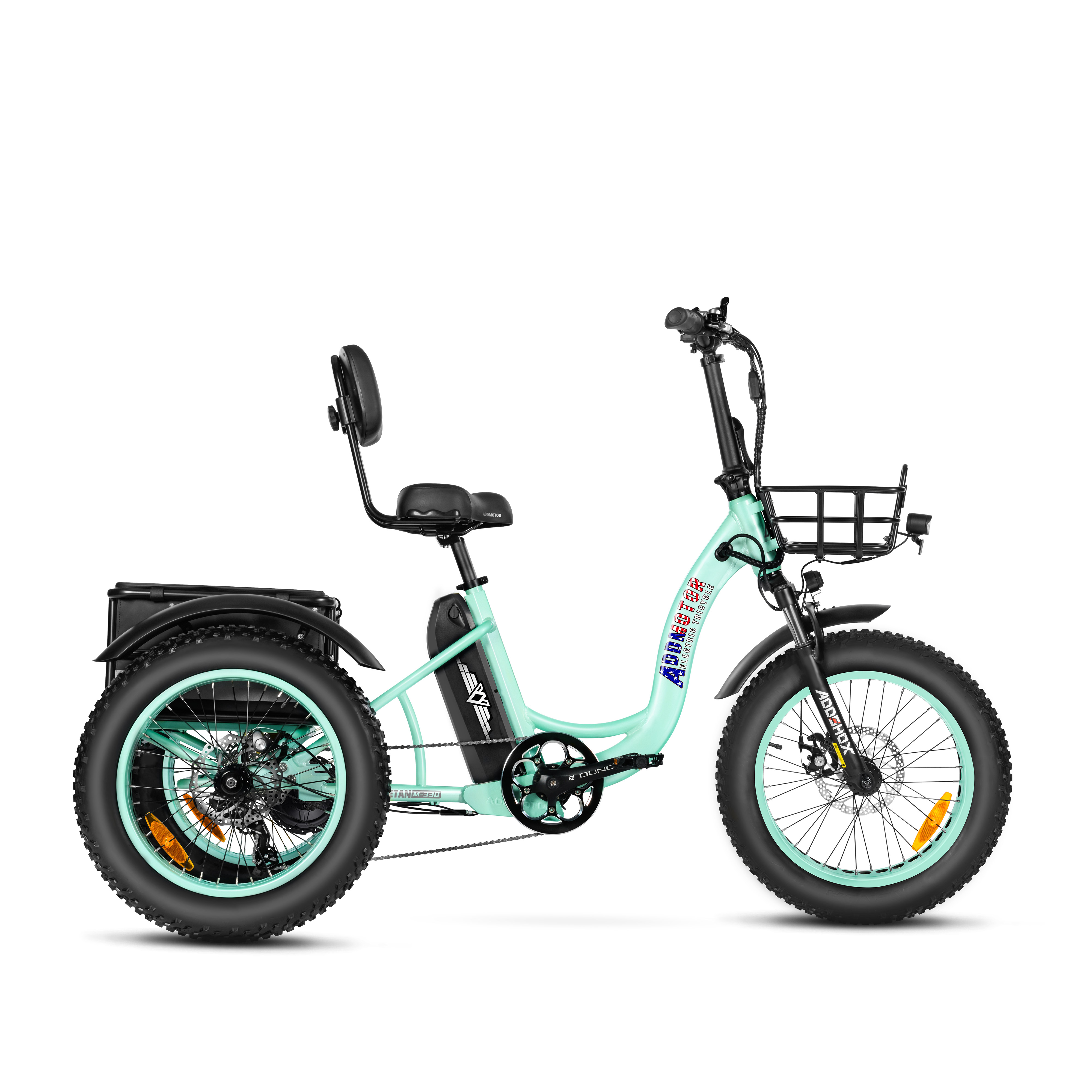 Addmotor Trike M-330 II Fat Tire Electric Trike for Adults 2024 Step-Thru Electric Tricycle with 750W Rear Motor, 48V*20AH Battery, Cyan Green