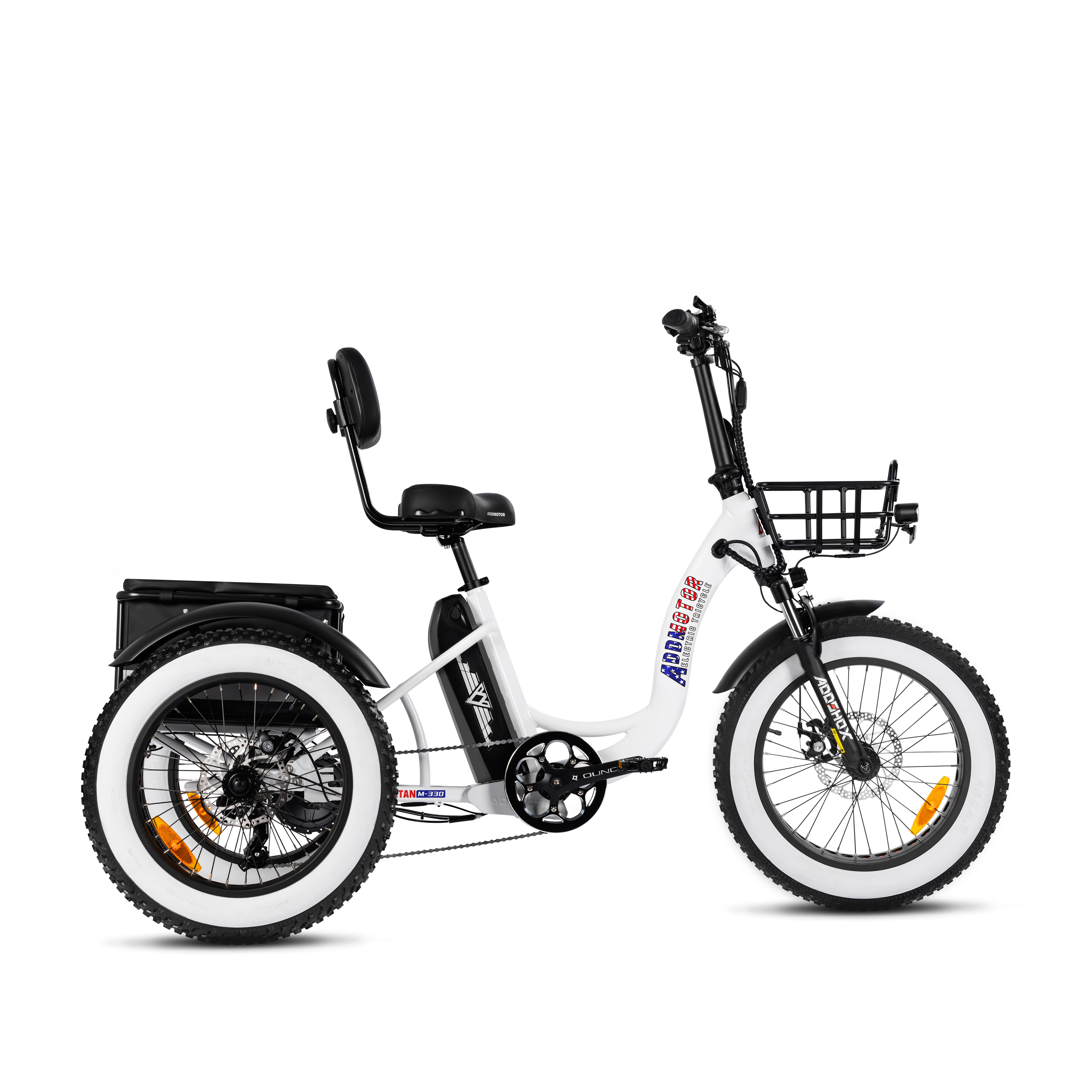 Addmotor Trike M-330 II Fat Tire Electric Trikes for Adults, 750W Rear-Mounted Motor, 350lbs Payload Capacity, Pearl White