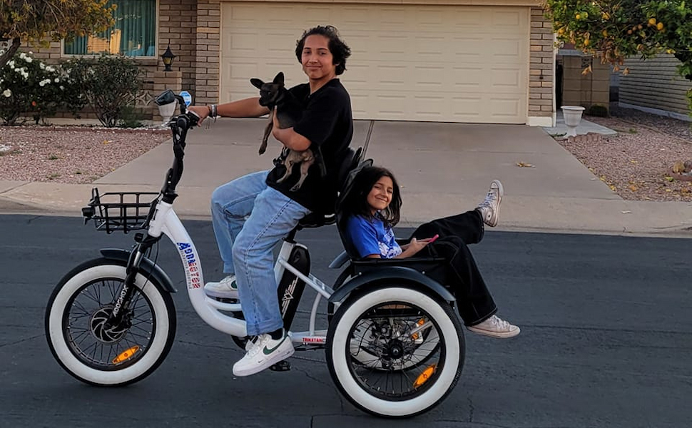 M-330 step-thru fat tire electric trike in white