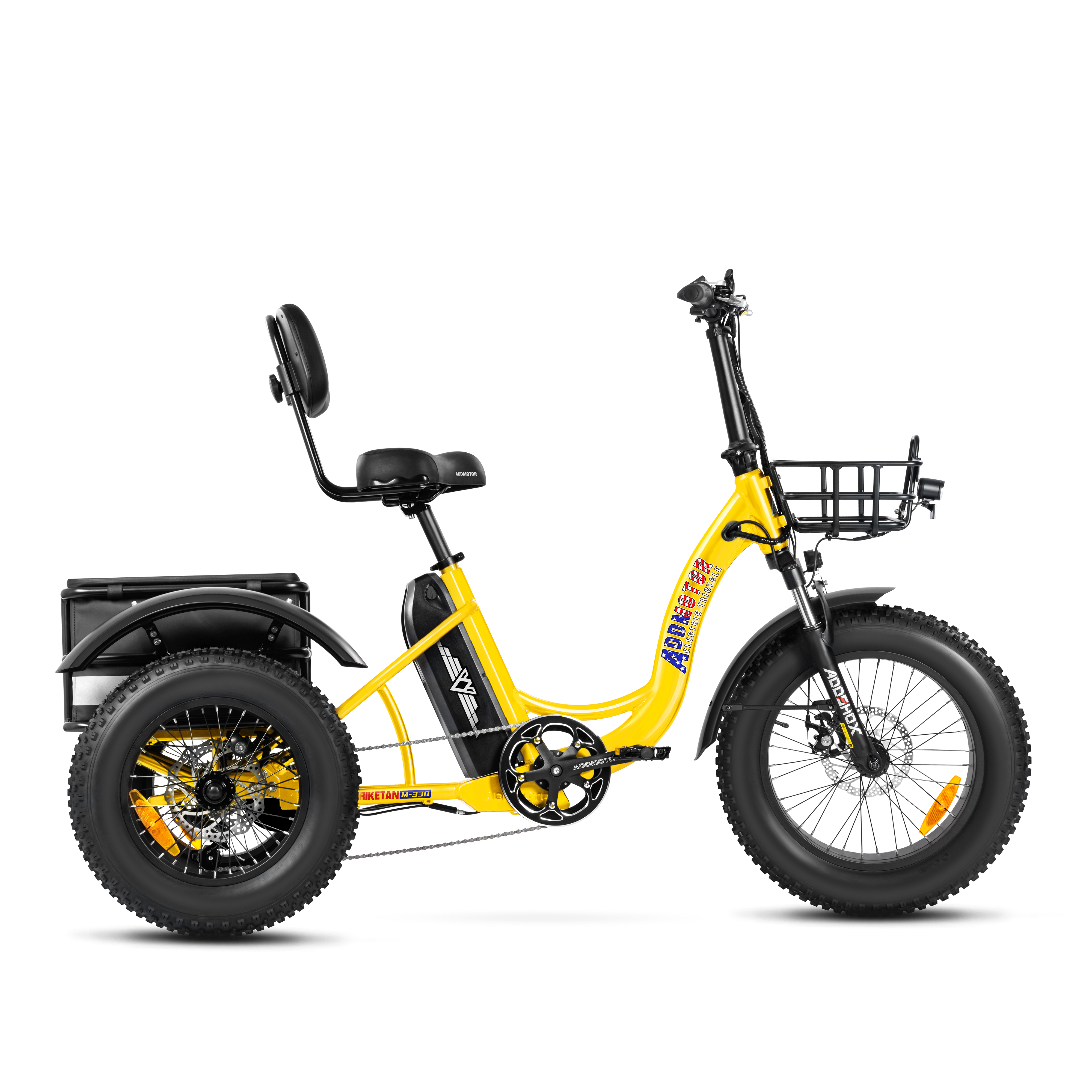 Addmotor Triketan M-330 II MINI 2024 Electric Trike with 750W Rear Drive Motor Fat Tire Electric Tricycle for All Terrains - Yellow