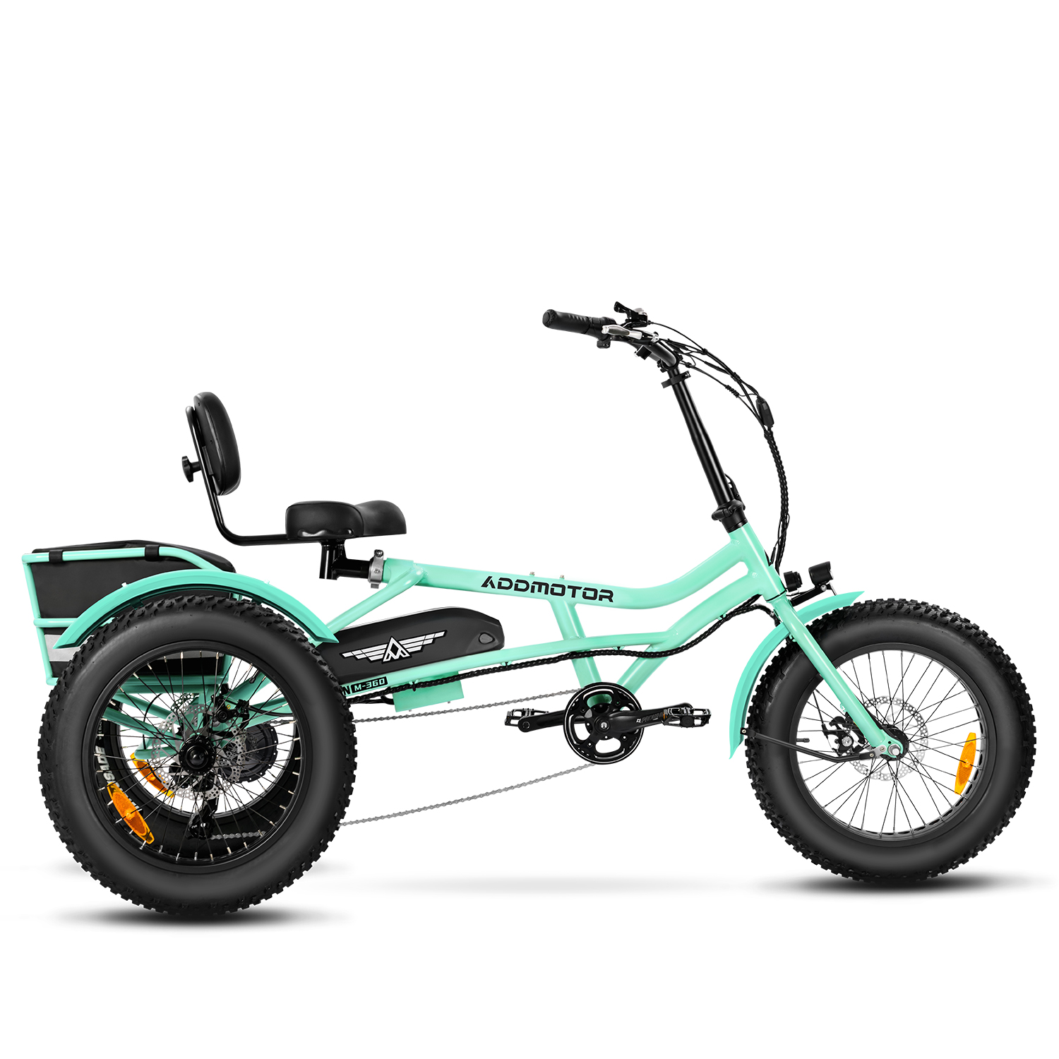 Addmotor World's First Semi-Recumbent Electric Trike with 750W Rear-Mounted Motor, Up to 85+ Miles, Cyan Green 2024 New Version