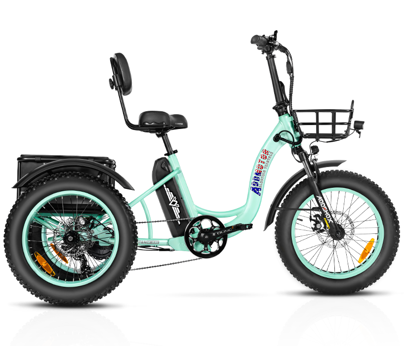 Triketan M-330 II etrike on display in cyan green color