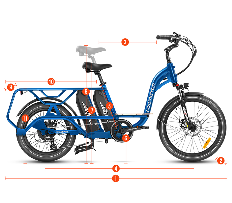 measurement of graoopro Best Step-thru Large Capacity Cargo Adult Electric Bike