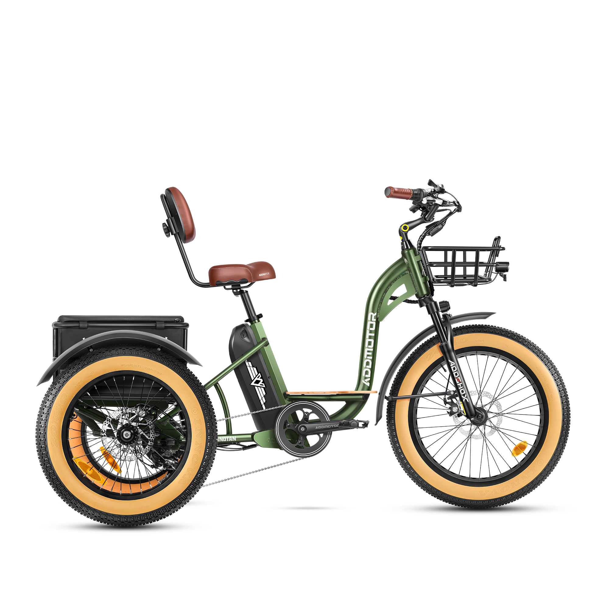 Addmotor Grandtan M-340 Trike | 2024 Best Electric Trike with 750W Rear Motor | UL Standard for Safety | Electric Tricycle for Seniors | Army Green
