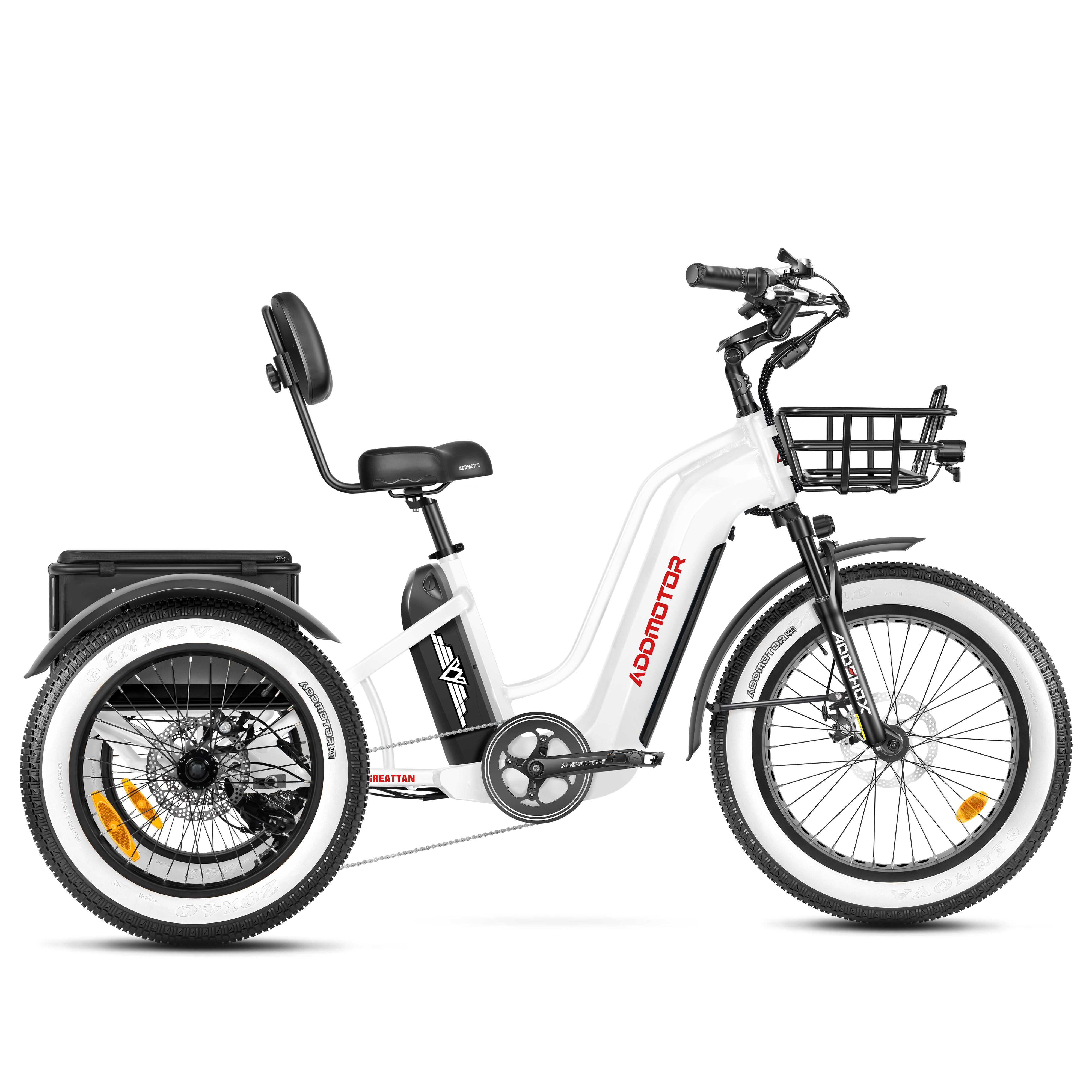 Addmotor Greattan Dual-Battery Electric Trike for Adult | Fat Tire Built-in Battery Design Electric Tricycle | Up to 160+ Miles Range | Pearl White