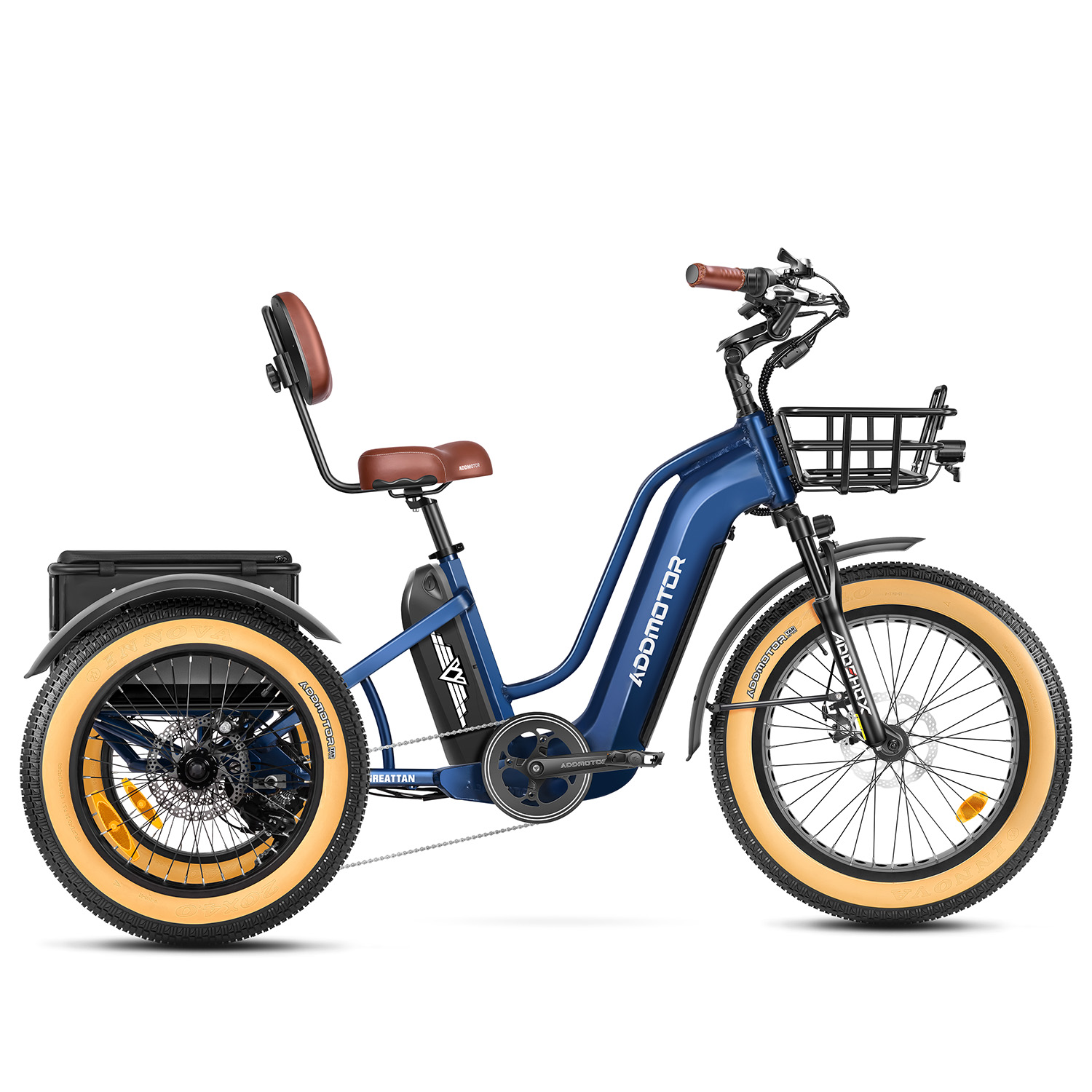 Addmotor Greattan Dual-Battery Electric Trike for Adult | Fat Tire Built-in Battery Design Electric Tricycle | Up to 160+ Miles Range | Neptune Blue
