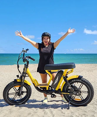 a woman has a fun ride with Soletan's e-bike