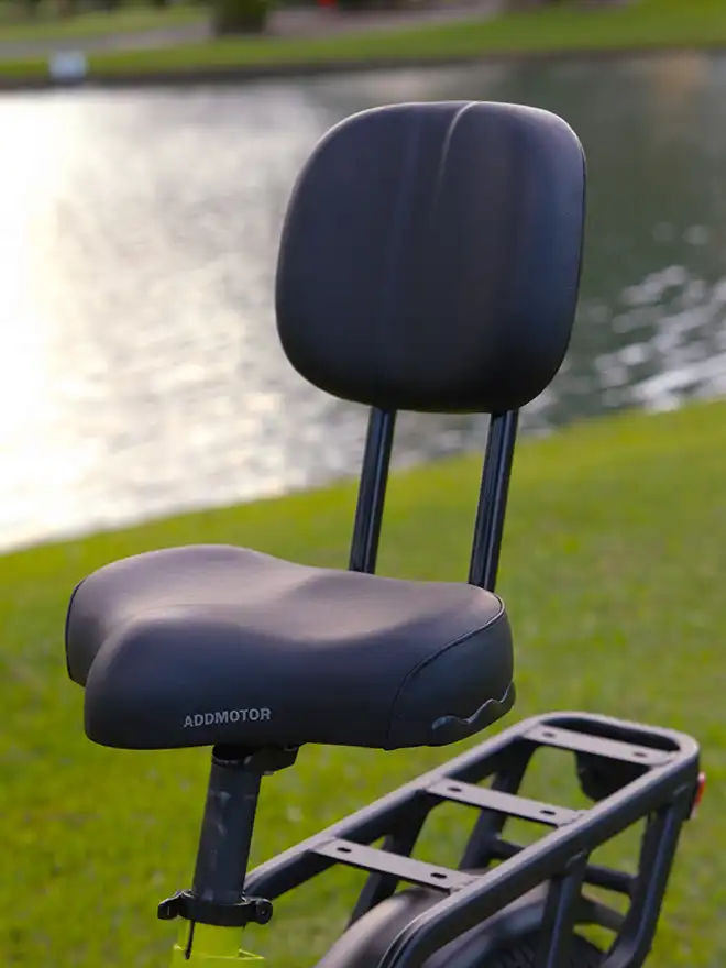 Comfortable saddle with backrest in black