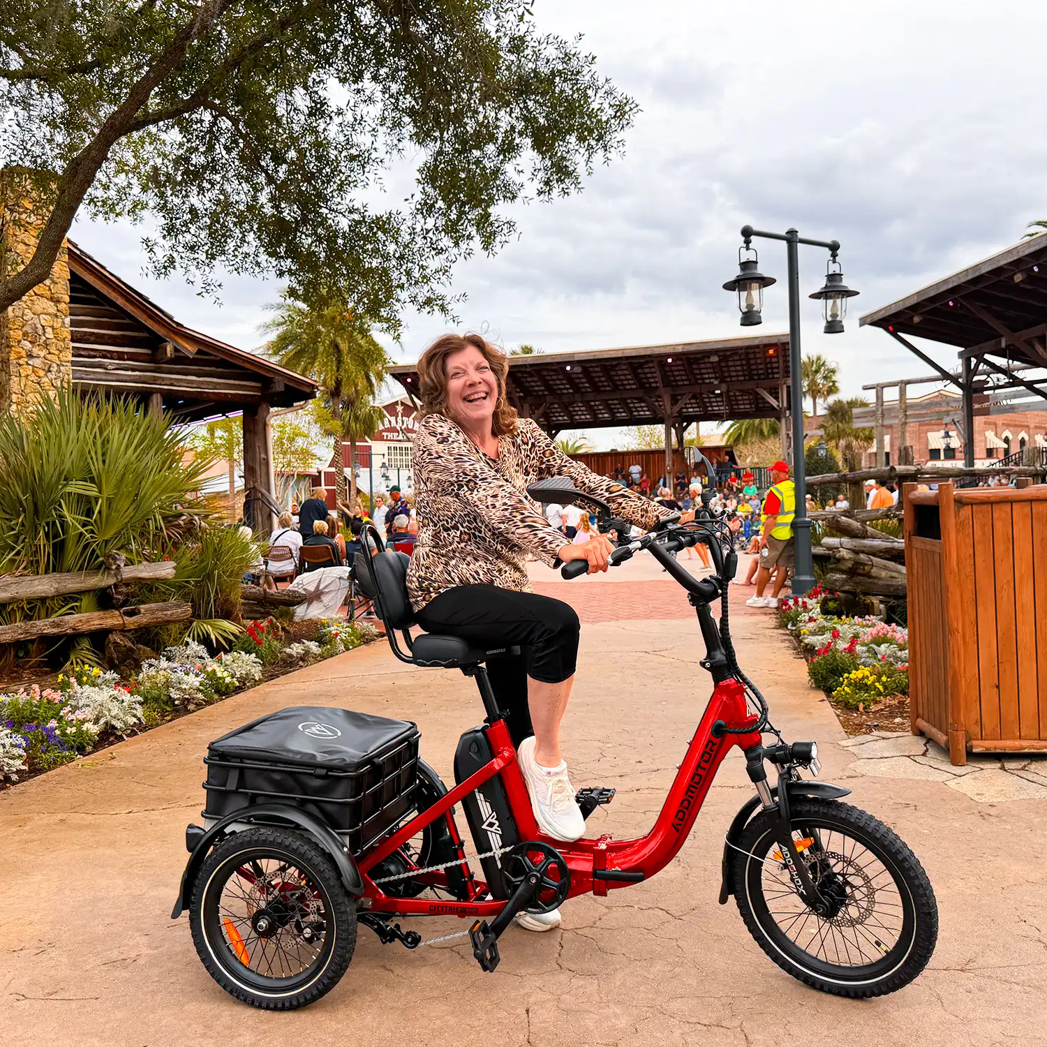 Linda riding her Addmotor E-310 etrike.