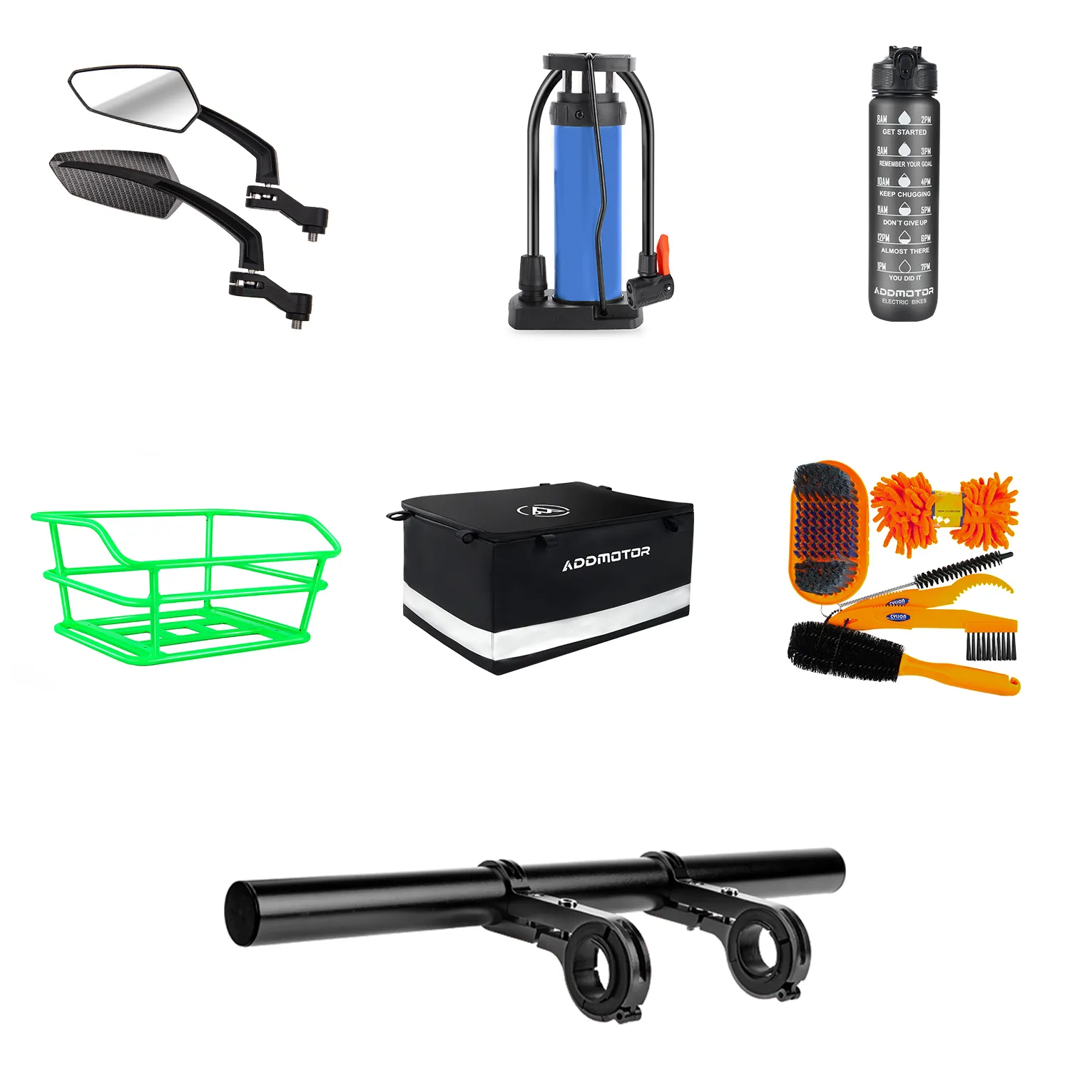 Arisetan Mini Pack (Mirrors, Rear Rack, Cleaning Tools, Bike Pump, Water Bottle, Bracket Holder Extender, Storage Bag)