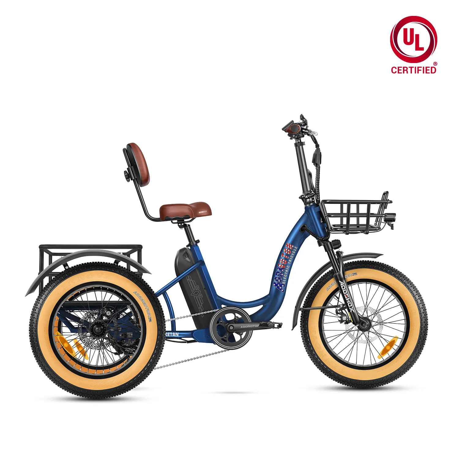 Addmotor Triketan M-330 Electric Trike | 2024 Step-Thru Fat Tire Electric Tricycle | 750W Rear Motor E-trike for Seniors | Neptune Blue