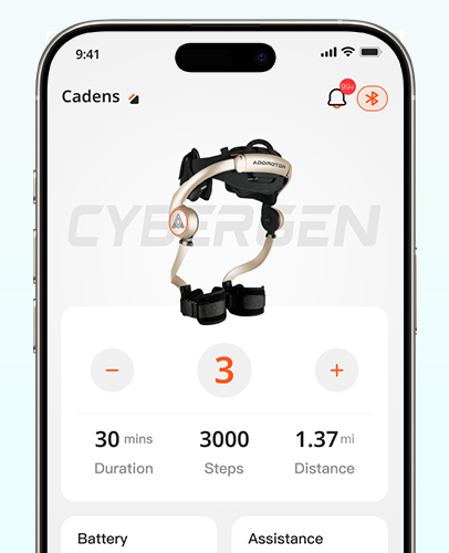 Addmotor app CYBERGEN Cadens exoskeleton app main interface display