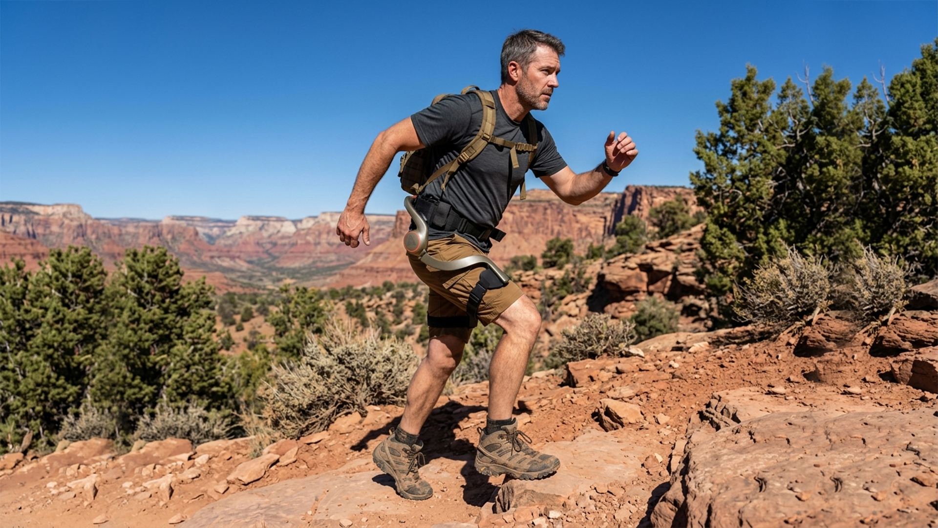 Addmotor Cybergen Cadens exoskeleton trail running outdoor scene