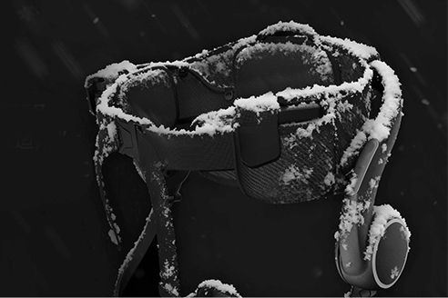 Outdoor exoskeleton with IP54 dust and water resistance, operating -4°F to 140°F.